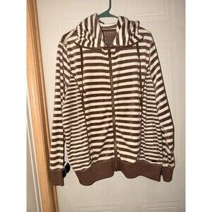 Winter Ready!  Calvin Klein Striped Full Zip Velour Hoodie Neck Womens  Size 1X